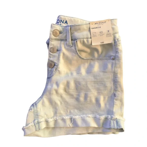 Arizona Button Fly Denim Shorts - Size 14 - Shortie Style Adjustable Waist NWT - Picture 4 of 8